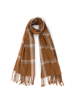 Plaid Fringed Ends Winter Scarf SF320110 LIGHT TAN